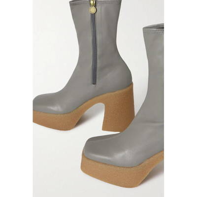 【妇女节】Stella Mccartney 短靴女士奢侈品Skyla 植物性皮革防水台踝靴 浅灰色 38