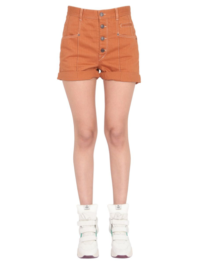 Isabel Marant Button-fastening Cotton Shorts In Brown
