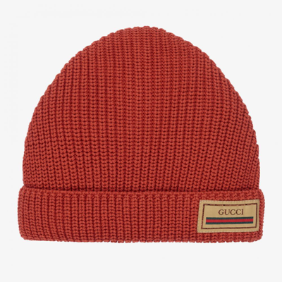 Shop Gucci Orange Knit Logo Hat