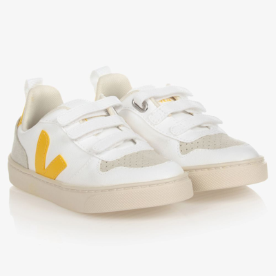 Shop Veja White & Yellow V-10 Trainers