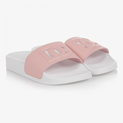 Shop Dolce & Gabbana Girls Pink Dg Logo Sliders