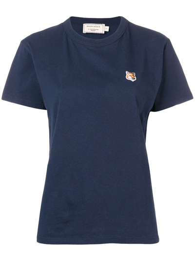 Shop Maison Kitsuné T-shirt With Fox Application In Blue