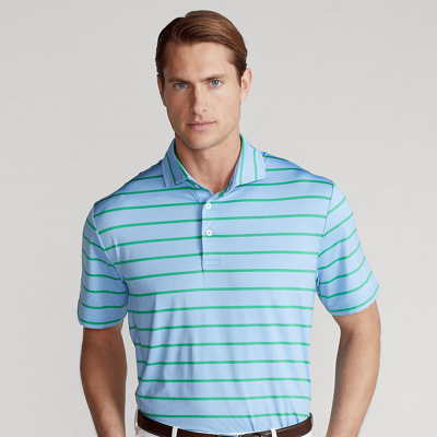 Shop Ralph Lauren Classic Fit Performance Polo Shirt In Blue Lagoon/course Green