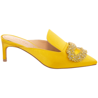 Shop Giannico Daphne Crystal-embellished Mules In Yellow