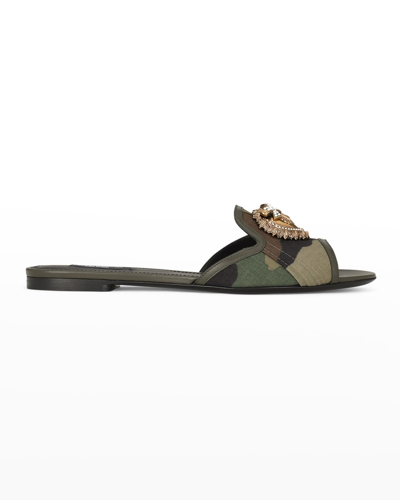 Shop Dolce & Gabbana Bianca Devotion Heart Camo Sandals In Military