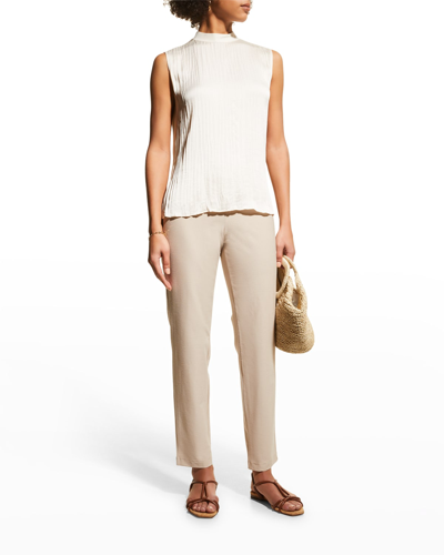 Shop Eileen Fisher Washable Stretch Crepe Slim Ankle Pants In Wheat