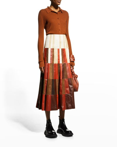 Shop Gabriela Hearst Mayita Patchwork Suede Leather Midi Skirt In Red Clay