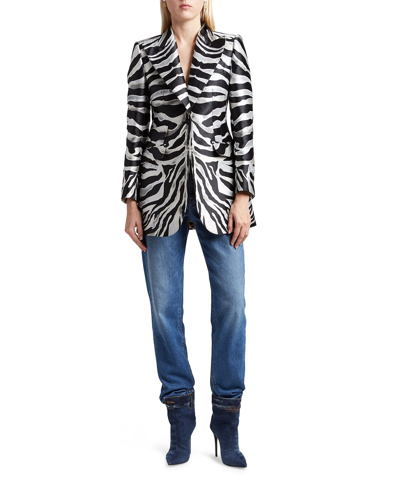Shop Dolce & Gabbana Metallic Zebra Jacquard Single-breasted Blazer In Black Jcq