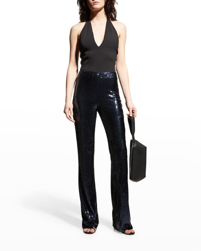 Shop Halston Veronica High-rise Sequin Pant In Navy