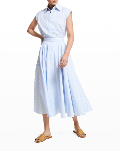 Shop Michael Kors Striped Cotton Midi Skirt In Oxfordwhite