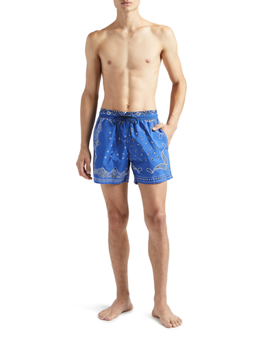 Shop Etro Men's Bandana-print Swim Shorts In Navy