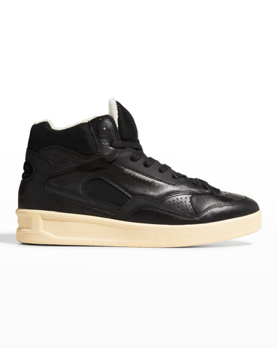 Shop Jil Sander Men's Basket High-top Leather Sneakers In 001 - Black