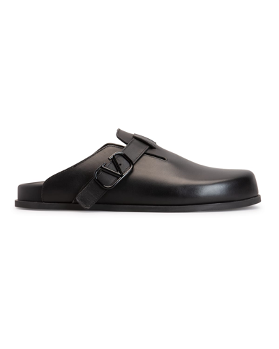 Shop Valentino Men's Signature Vlogo Leather Mule Slides In Black