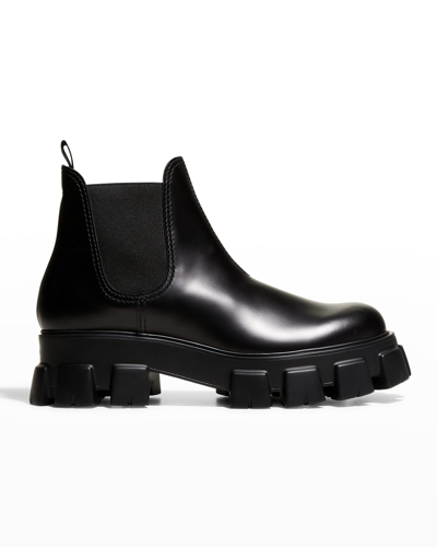 PRADA MEN'S MONOLITH BRUSHED LEATHER CHELSEA BOOTS 