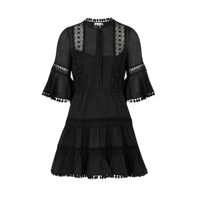 Shop Charo Ruiz Agatha Black Lace-trimmed Cotton-blend Mini Dress