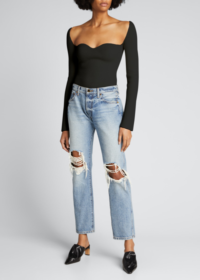 Shop Khaite Maddy Notched Ribbed-knit Top In Black