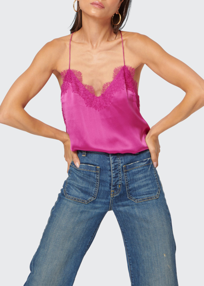 Shop Cami Nyc The Racer Silk Charmeuse Camisole W/ Lace In Magenta