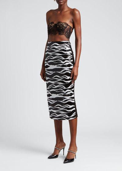 Shop Dolce & Gabbana Zebra Sequined Midi Skirt W/ Mesh Back In Miscellane