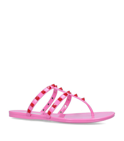 Shop Valentino Rubber Rockstud Sandals In Pink