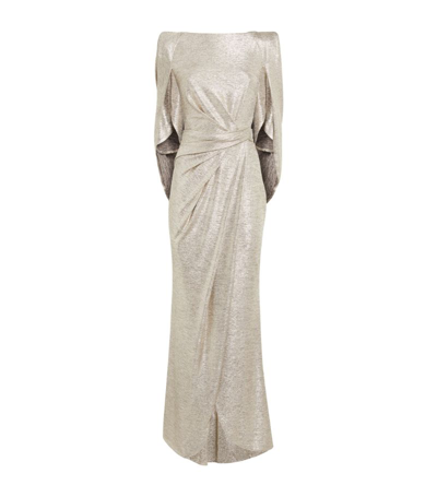 Shop Talbot Runhof Metallic Cape-detail Gown In Gold