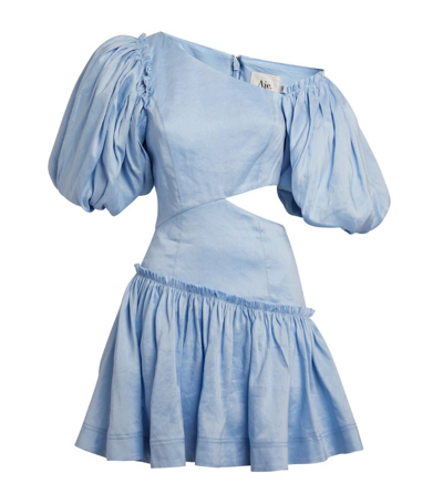 Shop Aje Linen-blend Cut-out Chateau Dress In Blue