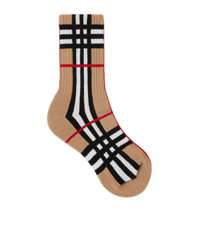 Shop Burberry Check Ankle Socks In Brown