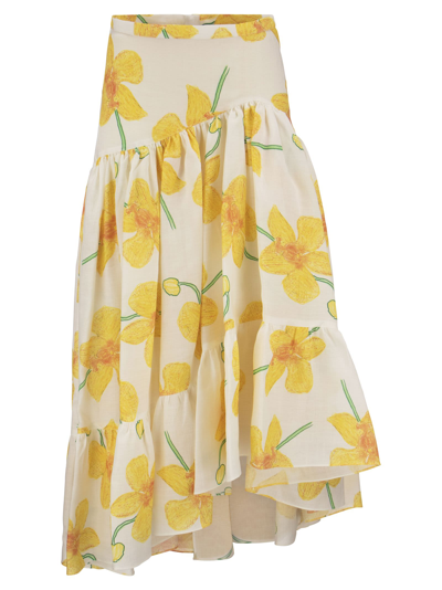 Shop Marni Ramie Skirt With Orchid Print In White