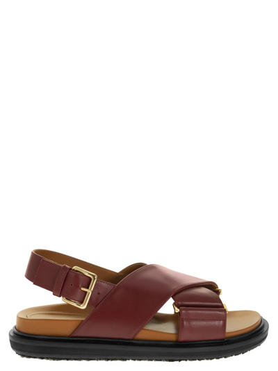 Shop Marni Fussbett - Calfskin Sandal In Bordeaux/leather