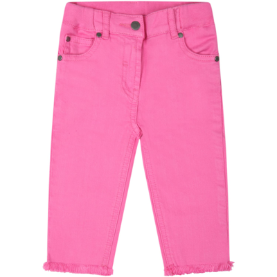 Shop Stella Mccartney Fuchsia Jeans For Baby Girl With Logo Patch In Rosa