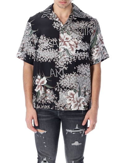 Shop Amiri Hibiscus Tiki Bowling Shirt In Black