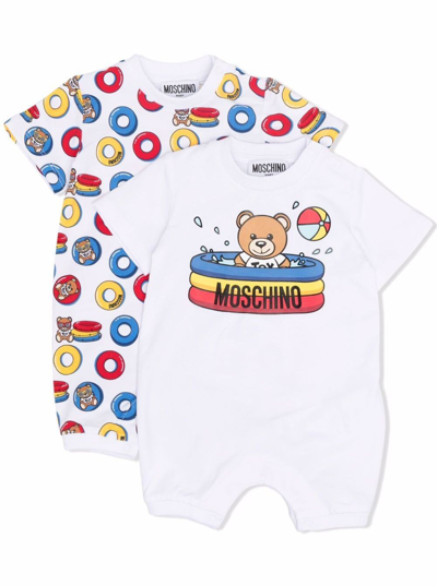 Shop Moschino Baby Pack Of Two Cotton Onesie With Logo In Multicolor
