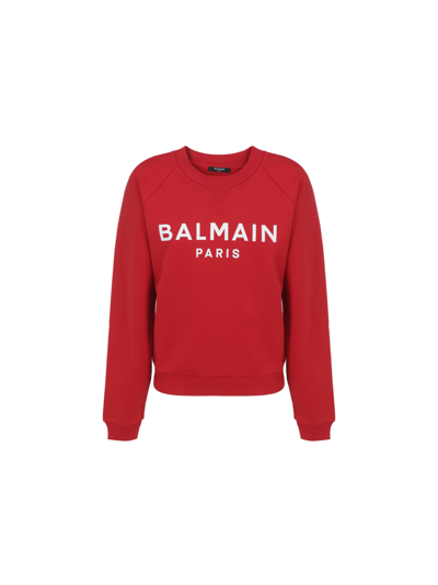 Shop Balmain Sweatshirt In Rouge/blanc