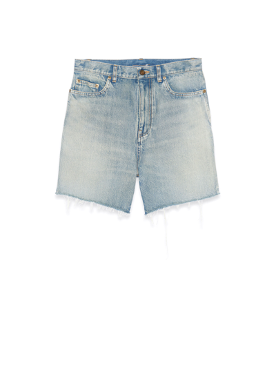Shop Saint Laurent Denim Shorts In Cotton In Blue