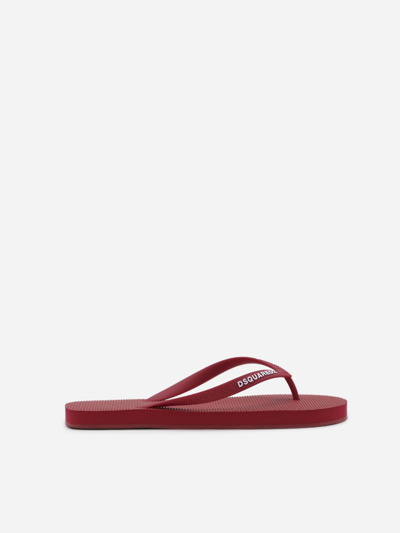 Shop Dsquared2 Rubber Flip Flops With Embossed Logo In Red