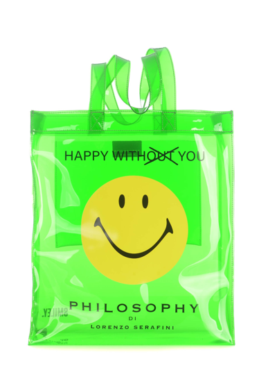 Shop Philosophy Di Lorenzo Serafini Borsa Shopping Bag  Smiley In Pvc In Verde