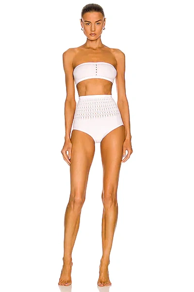 Shop Alaïa Seamless Perforated Bikini Set In Blanc Optique