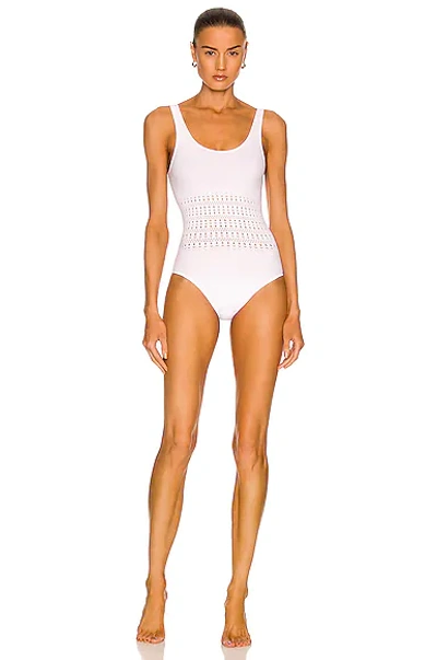 Shop Alaïa Corset Seamless One Piece Swimsuit In Blanc Optique