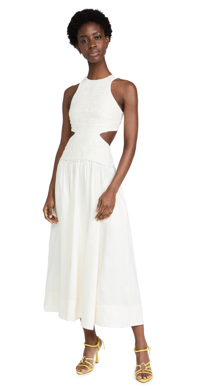 Shop Aje Introspect Pleated Cut Out Midi Dress In Ivory