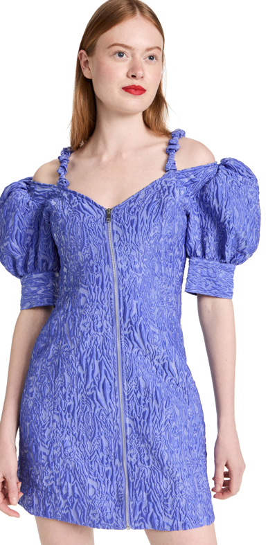 Shop Ganni Jacquard Dress In Blue Iris