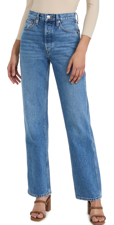 Shop Re/done 90's High Rise Loose Jeans In Stoned Azul