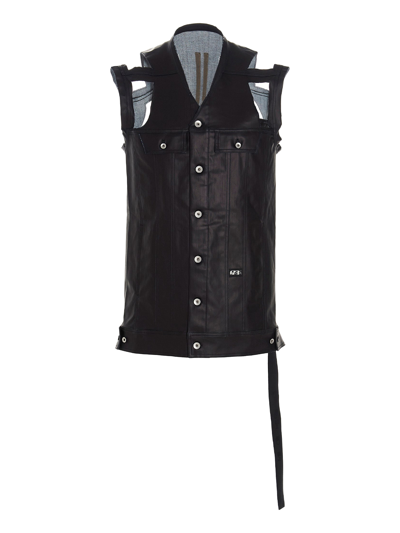 Shop Rick Owens Coated-effect Denim Sleeveless Jacket In Black