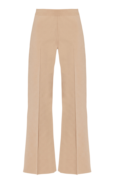 Shop High Sport Kick Flared Stretch-cotton Knit Pants In Neutral