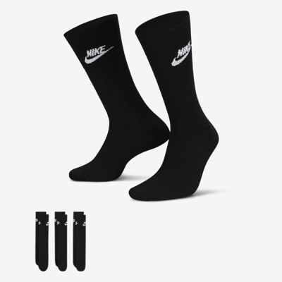 Shop Nike Unisex  Sportswear Everyday Essential Crew Socks (3 Pairs) In Black