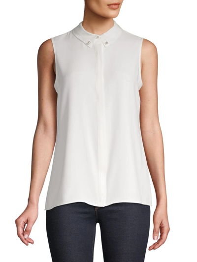 Shop Karl Lagerfeld Women's Sleeveless Faux Pearl-embellished Top In Soft White
