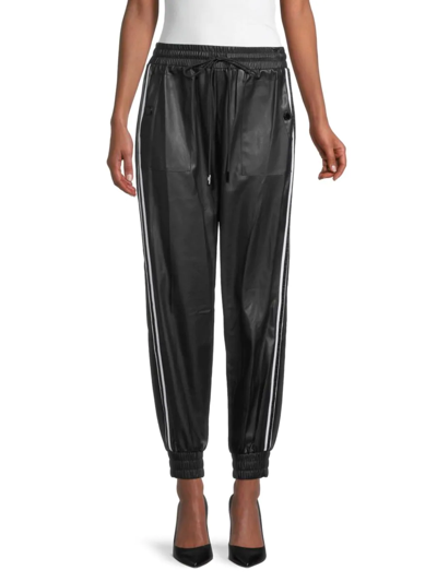 Shop Karl Lagerfeld Women's High-rise Faux Leather Joggers In Black