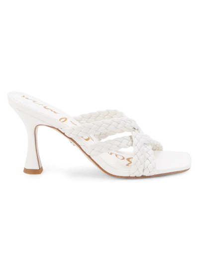 Shop Sam Edelman Women's Marjorie Square-toe Leather Heel Sandals In White