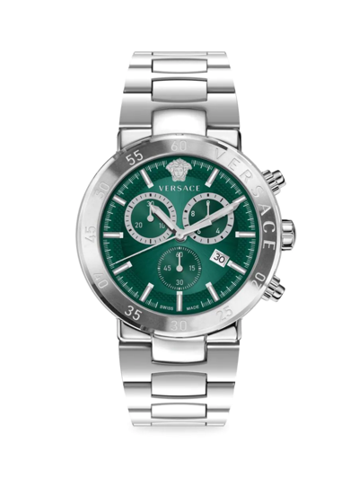 Shop Versace Men's Urban Mystique 43mm Stainless Steel Bracelet Chronograph Watch In Green