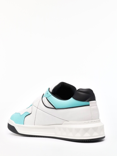 Shop Valentino One Stud Nappa Sneakers In Bianco/azzurro