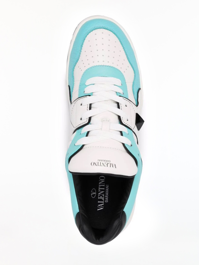 Shop Valentino One Stud Nappa Sneakers In Bianco/azzurro