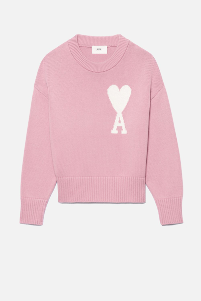 Shop Ami Alexandre Mattiussi Ami De Coeur Crewneck Sweater In Pink